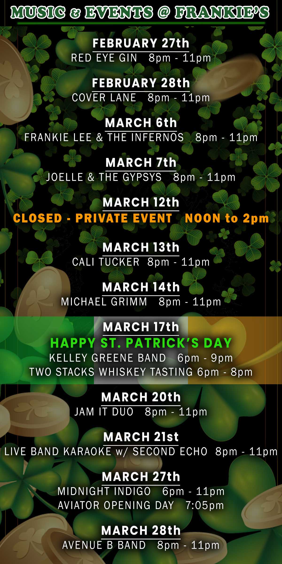 March Music and Event Schedule