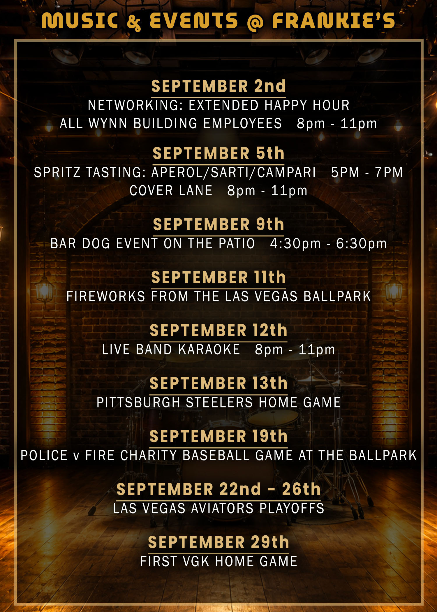 Frankie's - September Music Schedule