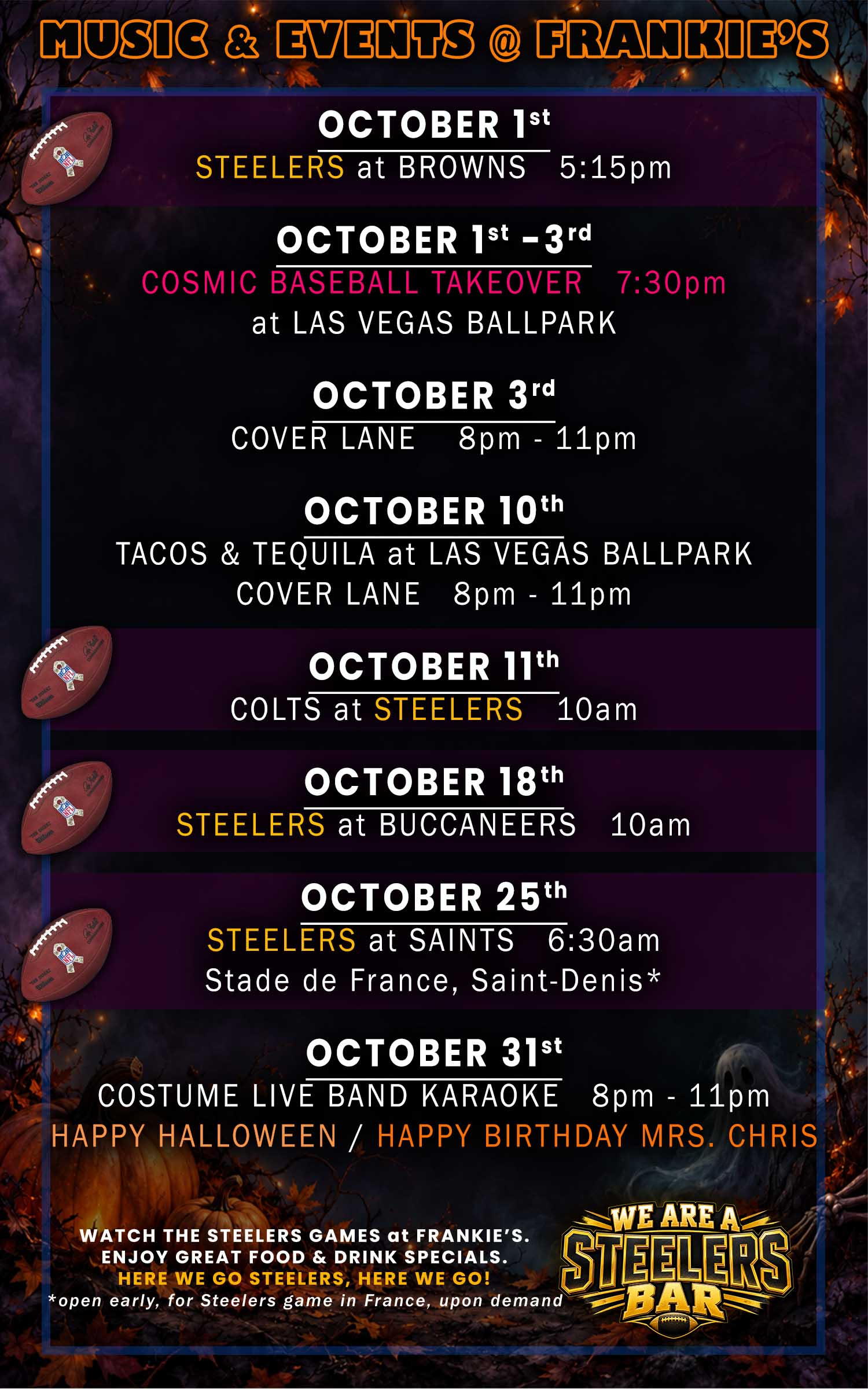 October Music and Events Schedule